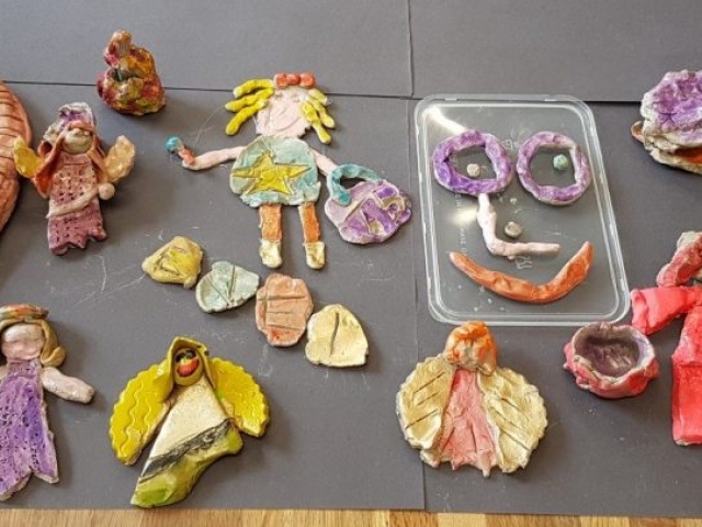 clay art for kids, fairy door, paper mache fairy door, fairy, art project for children, art for kids, art class, summer camp, clay painting