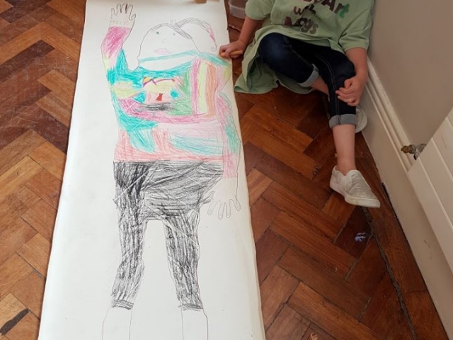 art project for school, afterschool, crazy art, summer camp, art classes, drawing myself, body on the paper,, me -real size