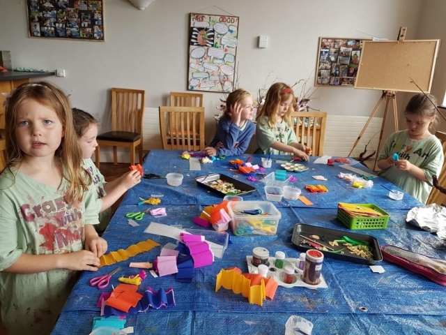 crêpe paper art, summer camp, art classes, art for kids, kids activities,