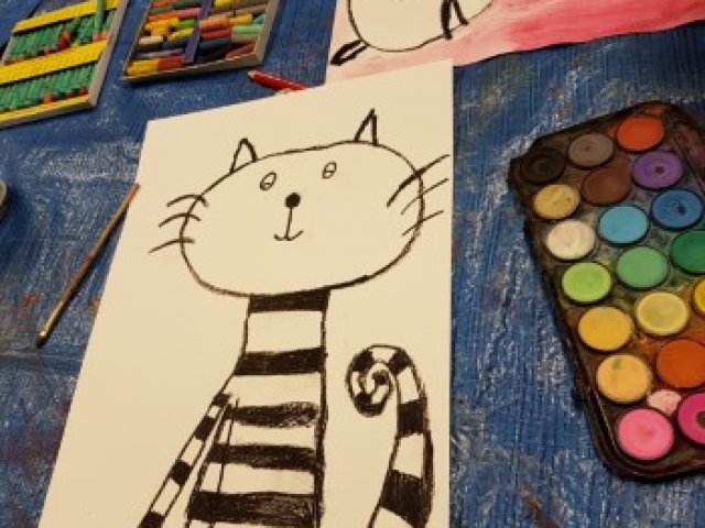 oil pastels, drawing, water paint., art project, kids art