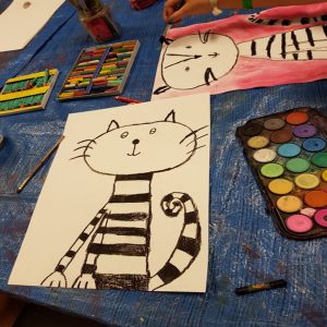 cat, sunglasses, kids art, art project, crazy cat, black and white