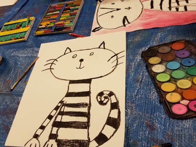 oil pastels, drawing, water paint., art project, kids art