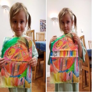 happy, scared, art project for kids, funny art, crazy fishdrawing with oil pastels, water paint